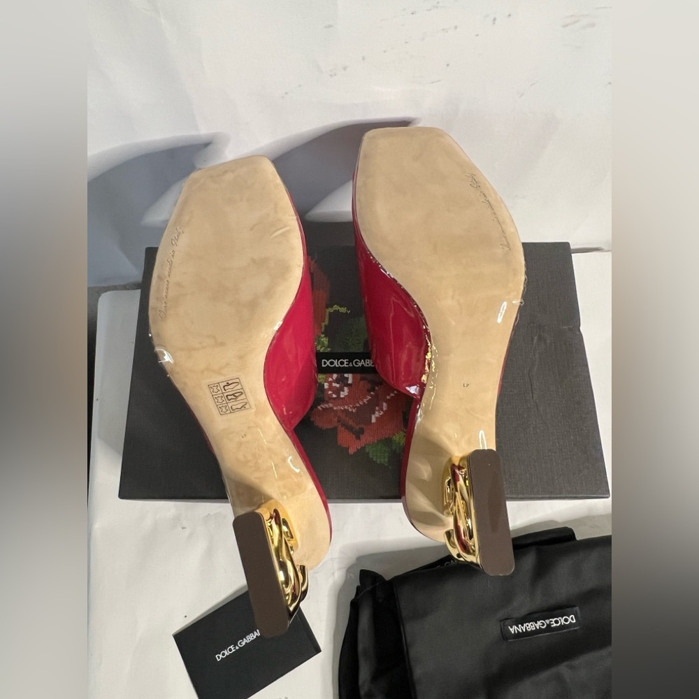 Dolce & Gabbana Fuchsia CIABATTA TACCO with Gold Interlocking Heels SZ 41EU/11US - Picture 15 of 15